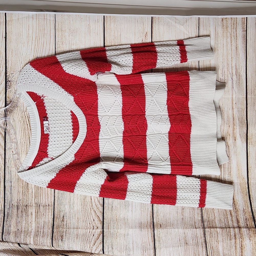 Womens Red/White Striped Sweater